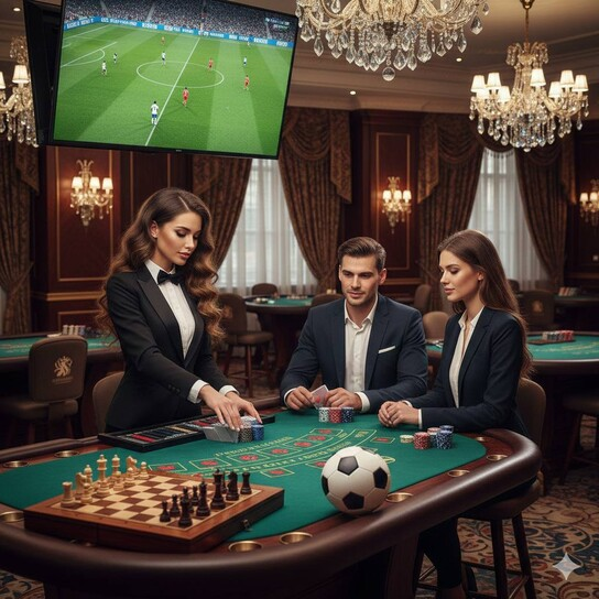 Luxurious online casino background with glittering coins and cards.